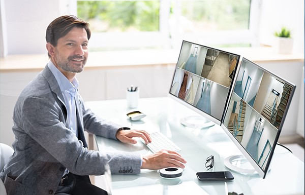 Man working on video surveillance